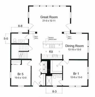 The contemporary look of the Belmar III exterior home plan has the same interior floor plan as the Belmar I. The first floor consists of 2 bedrooms, 1 ½ baths, a washer dryer area as well as a high great room, kitchen and dining room comprising over 1250 sq. ft. on this level.